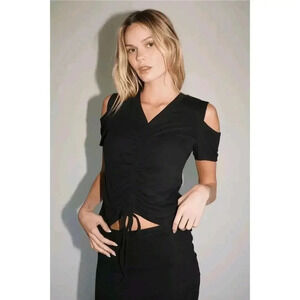 LNA Brighton Ruched Black Cold Shoulder Top 1XL NWT